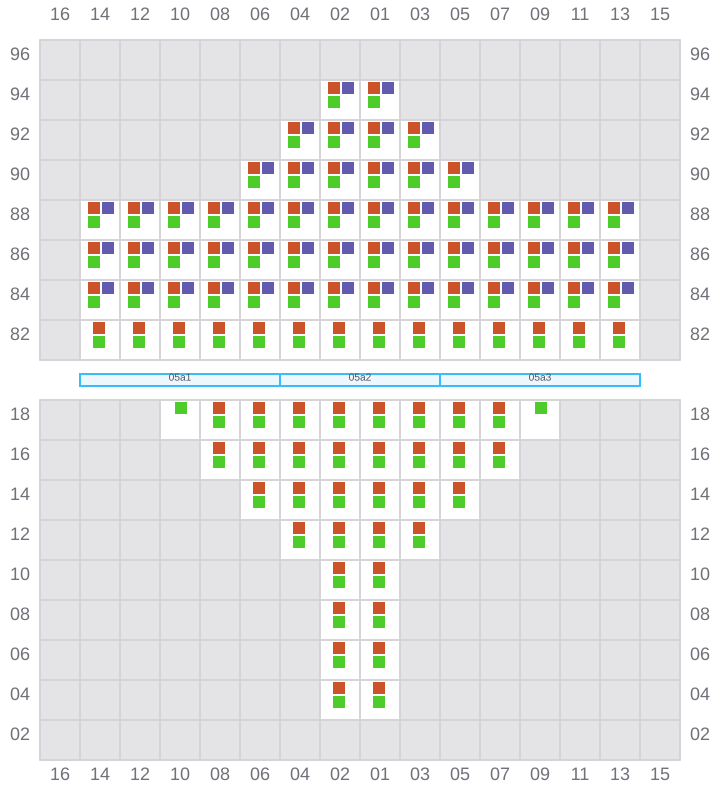 Bay 005 view and slots of MAERSK SERANGOON