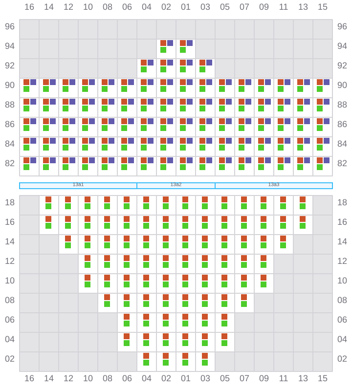 Bay 013 view and slots of MAERSK SERANGOON