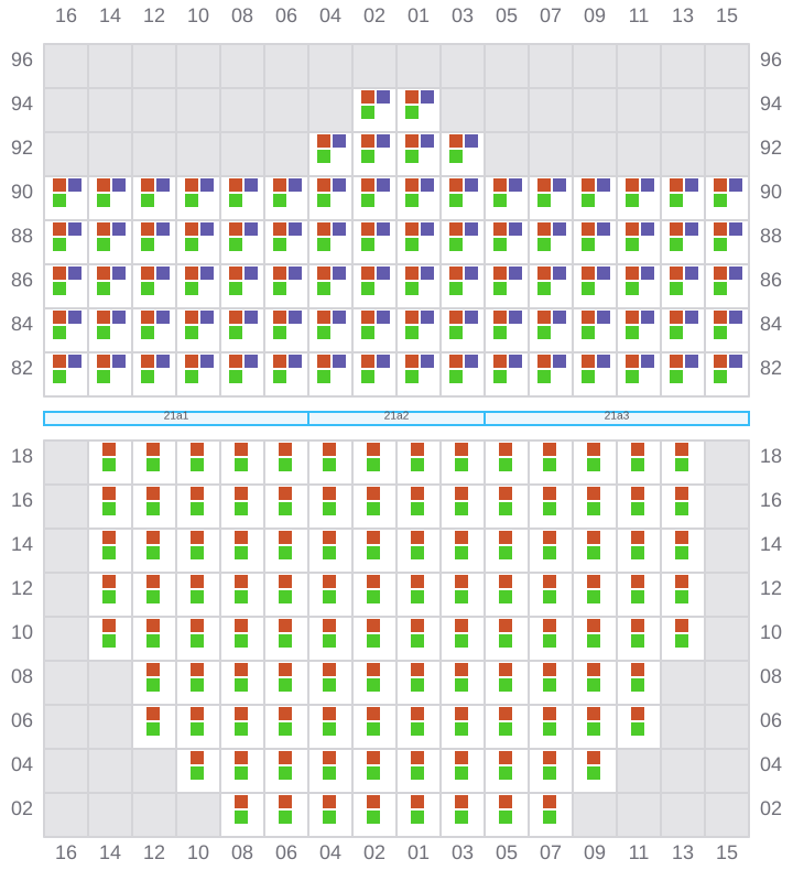 Bay 021 view and slots of MAERSK SERANGOON