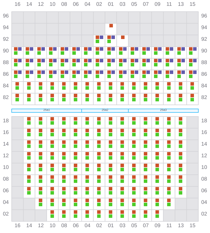 Bay 025 view and slots of MAERSK SERANGOON