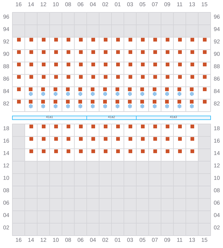 Bay 043 view and slots of MAERSK SERANGOON