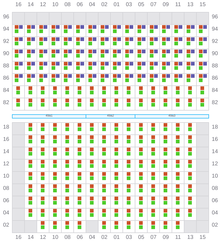 Bay 049 view and slots of MAERSK SERANGOON