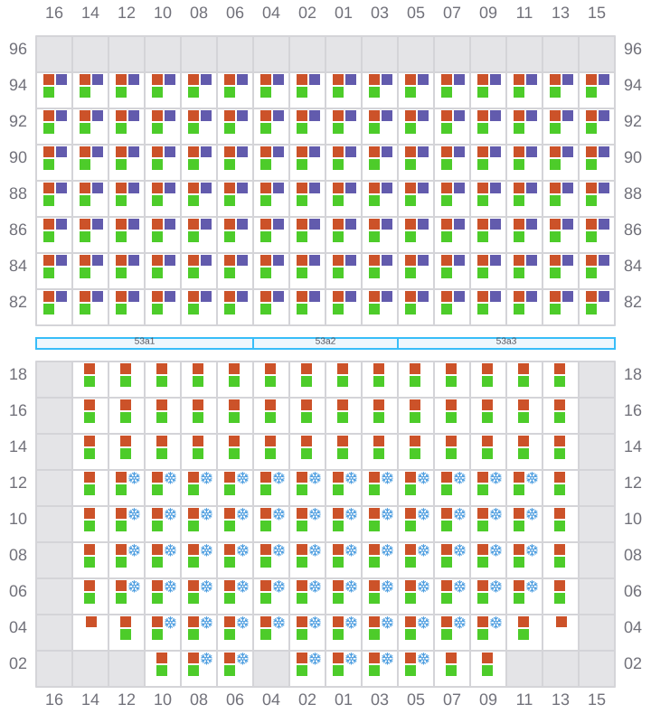 Bay 053 view and slots of MAERSK SERANGOON