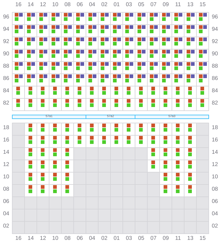 Bay 057 view and slots of MAERSK SERANGOON