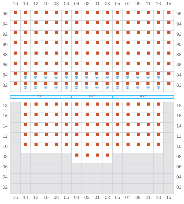 Bay 067 view and slots of MAERSK SERANGOON