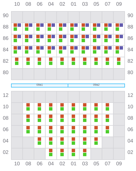 Bay 009 view and slots of ALEXANDER MAERSK