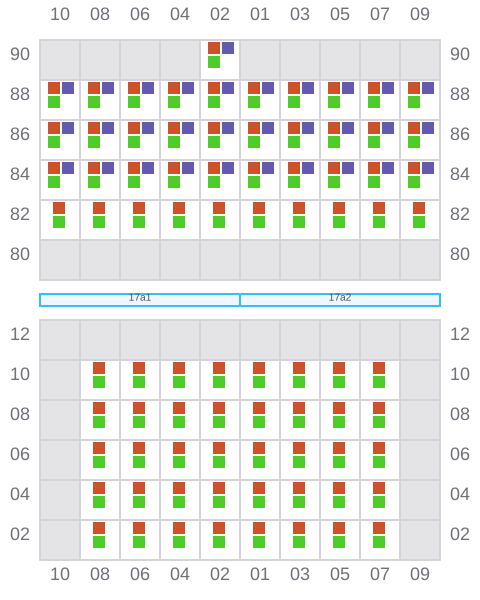 Bay 017 view and slots of ALEXANDER MAERSK