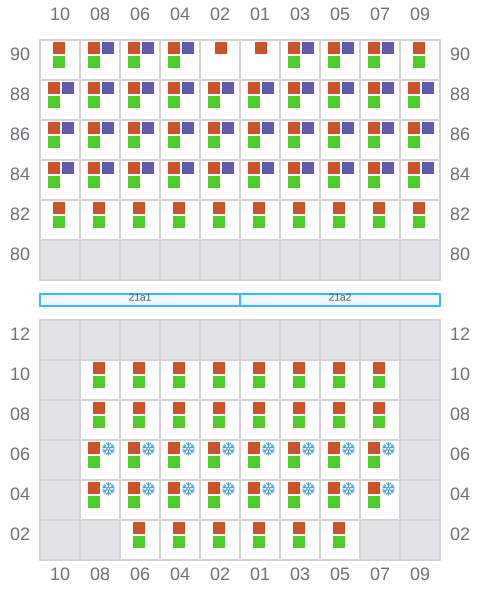 Bay 021 view and slots of ALEXANDER MAERSK