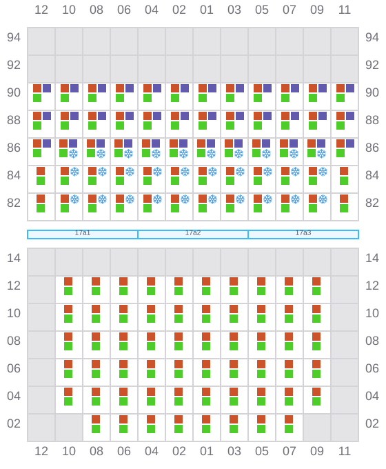 Bay 017 view and slots of CMA CGM GUARANI