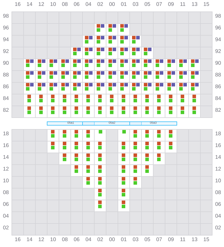 Bay 005 view and slots of CLEMENTINE MAERSK