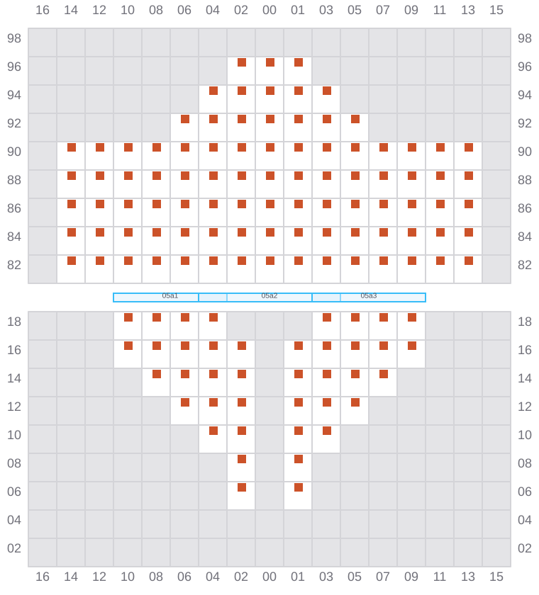 Bay 007 view and slots of CLEMENTINE MAERSK