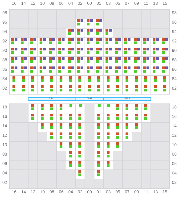 Bay 009 view and slots of CLEMENTINE MAERSK