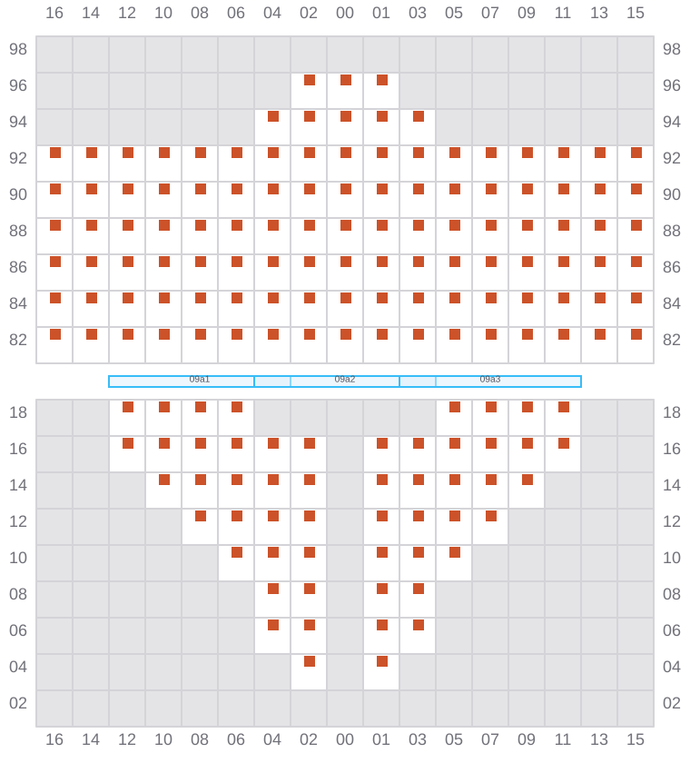 Bay 011 view and slots of CLEMENTINE MAERSK