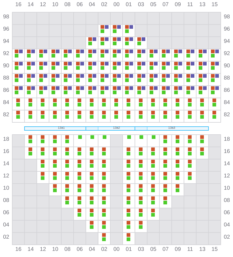 Bay 013 view and slots of CLEMENTINE MAERSK
