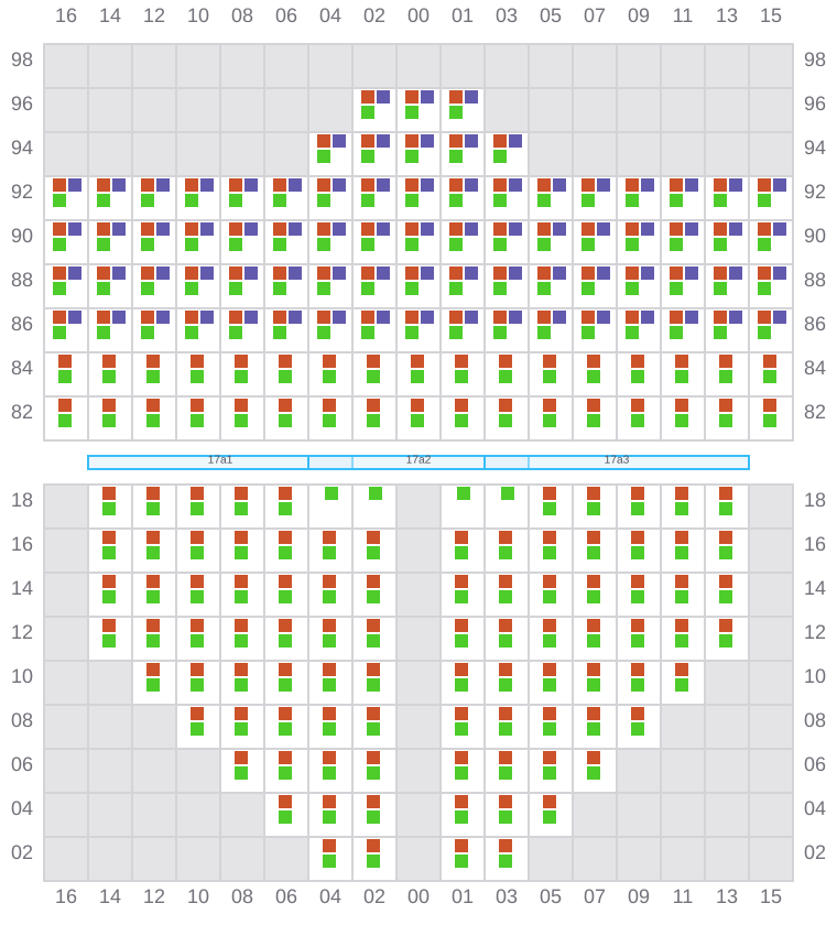 Bay 017 view and slots of CLEMENTINE MAERSK