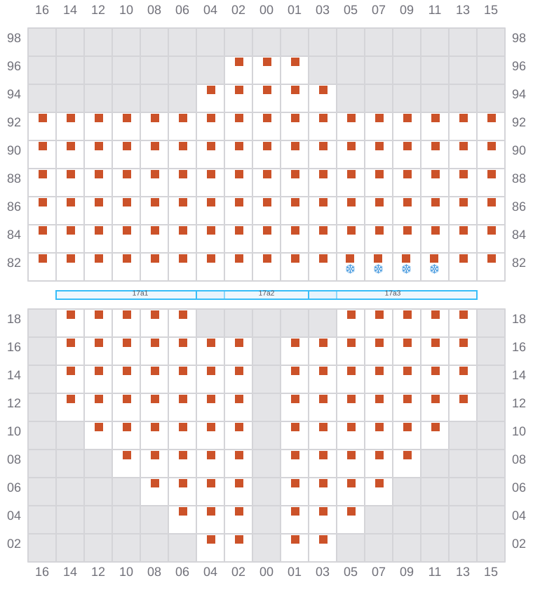 Bay 019 view and slots of CLEMENTINE MAERSK