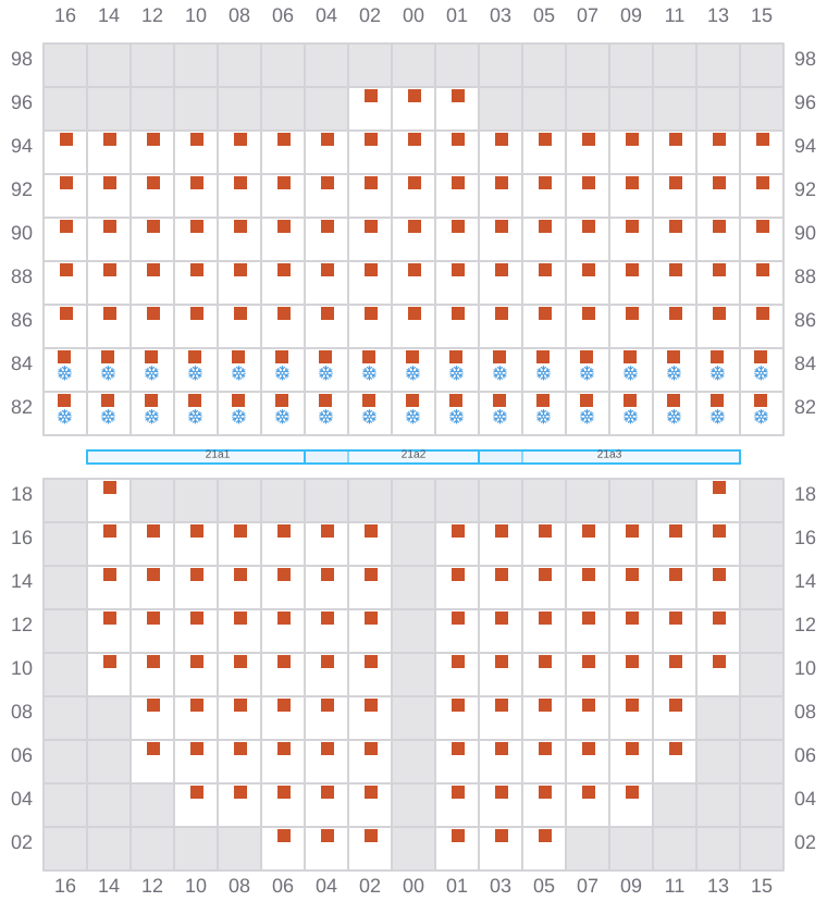 Bay 023 view and slots of CLEMENTINE MAERSK