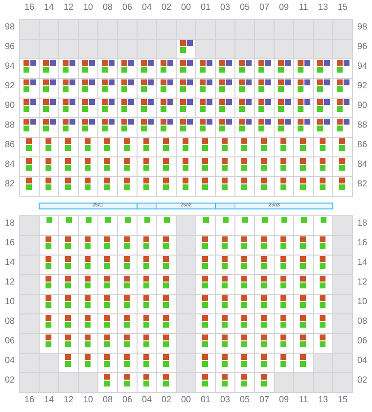Bay 025 view and slots of CLEMENTINE MAERSK