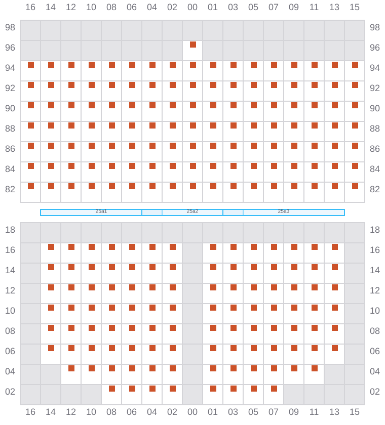 Bay 027 view and slots of CLEMENTINE MAERSK