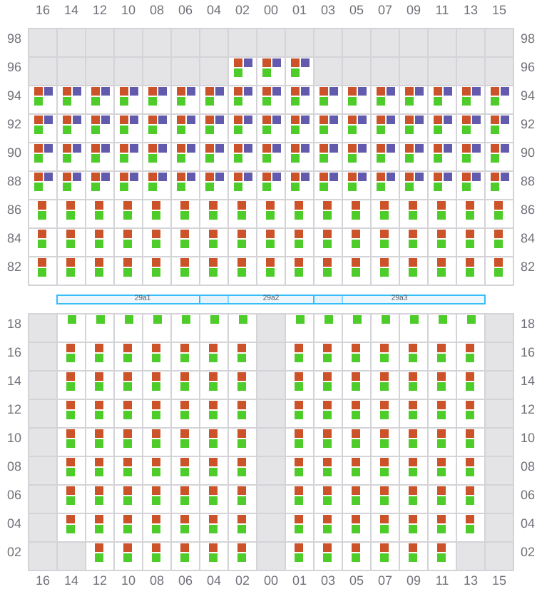 Bay 029 view and slots of CLEMENTINE MAERSK