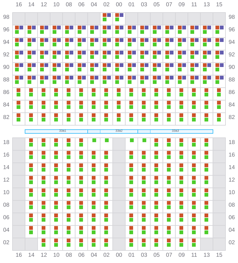 Bay 033 view and slots of CLEMENTINE MAERSK