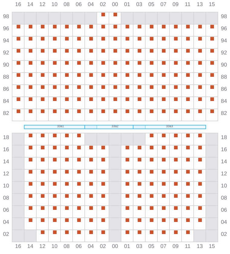 Bay 035 view and slots of CLEMENTINE MAERSK