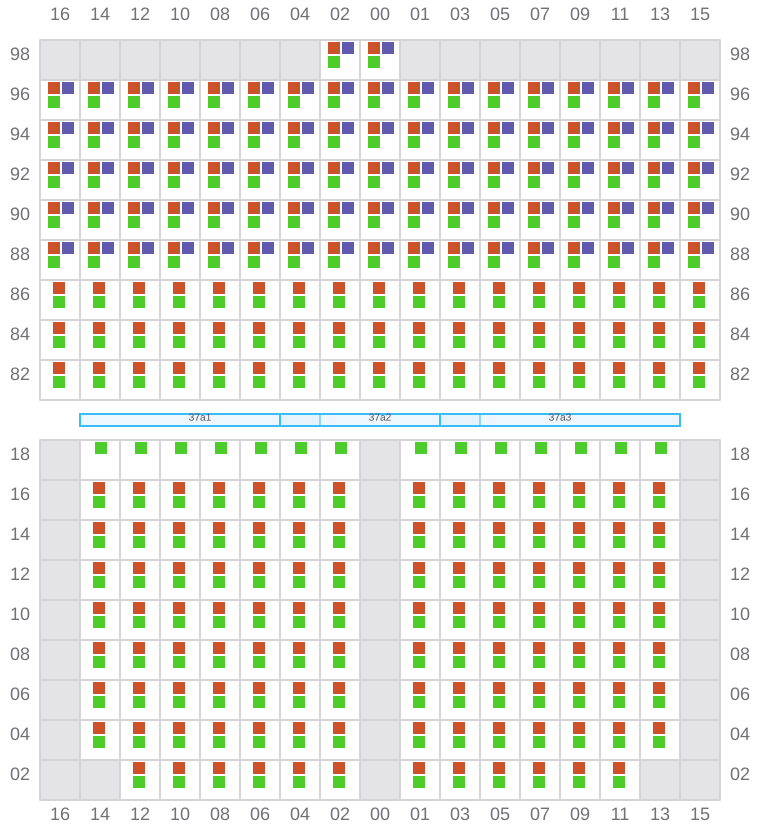 Bay 037 view and slots of CLEMENTINE MAERSK