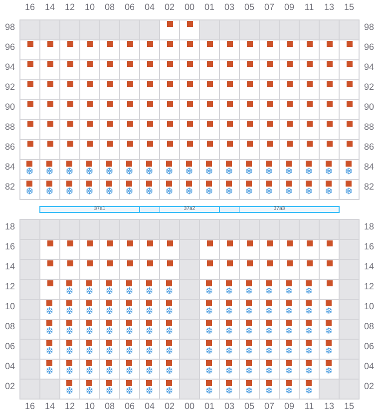 Bay 039 view and slots of CLEMENTINE MAERSK