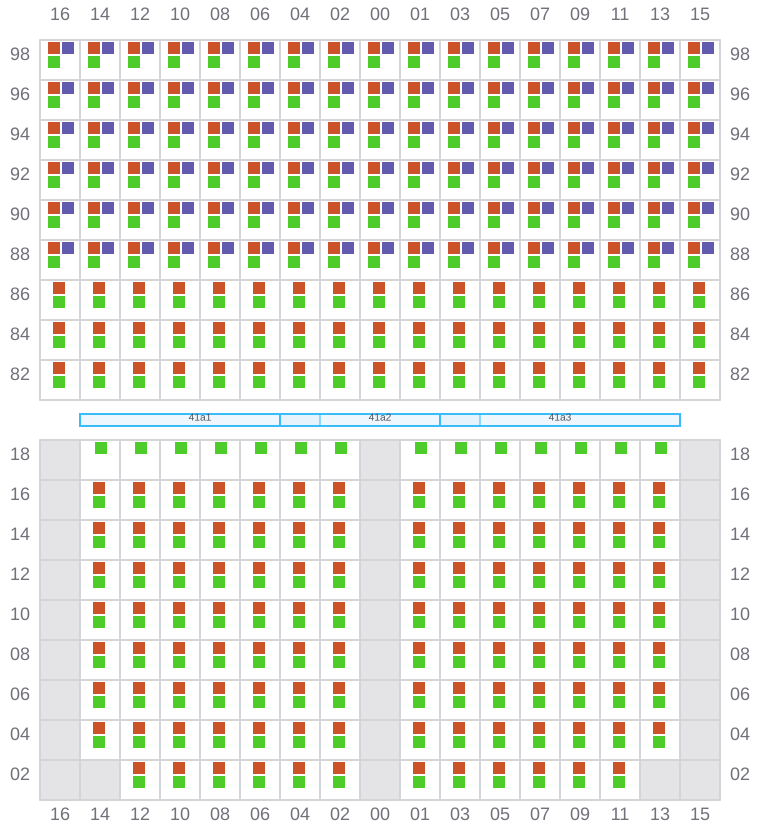 Bay 041 view and slots of CLEMENTINE MAERSK