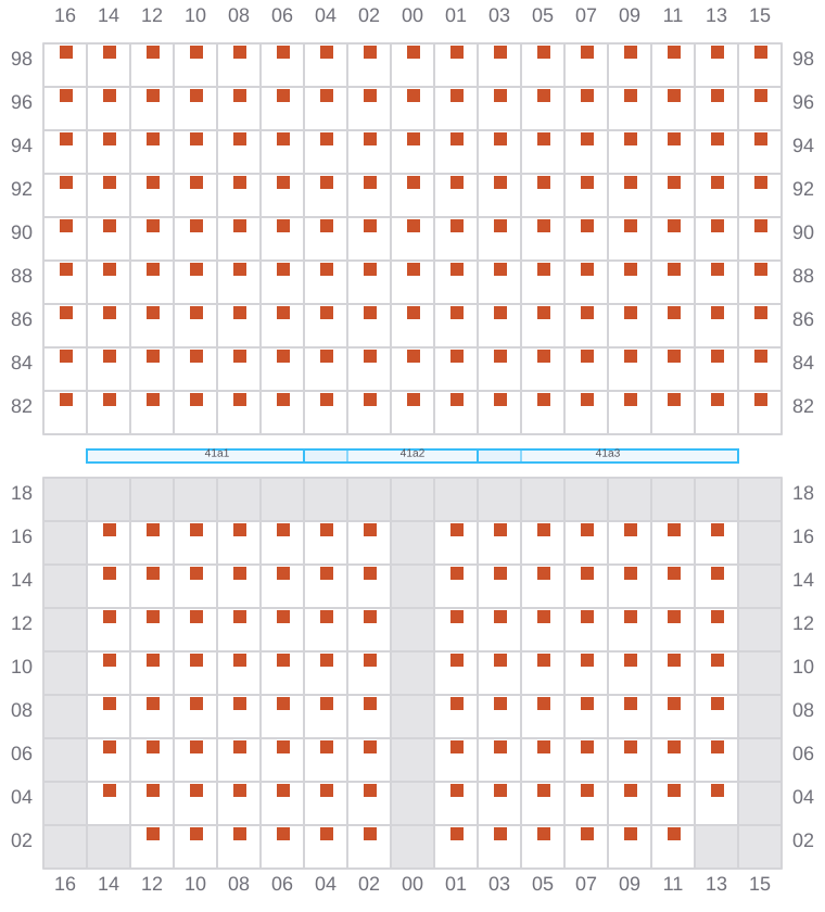 Bay 043 view and slots of CLEMENTINE MAERSK