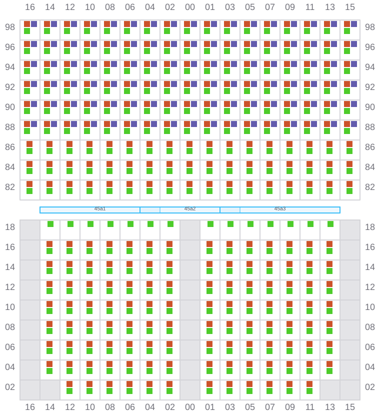 Bay 045 view and slots of CLEMENTINE MAERSK