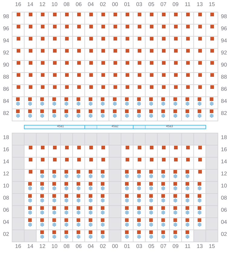 Bay 047 view and slots of CLEMENTINE MAERSK