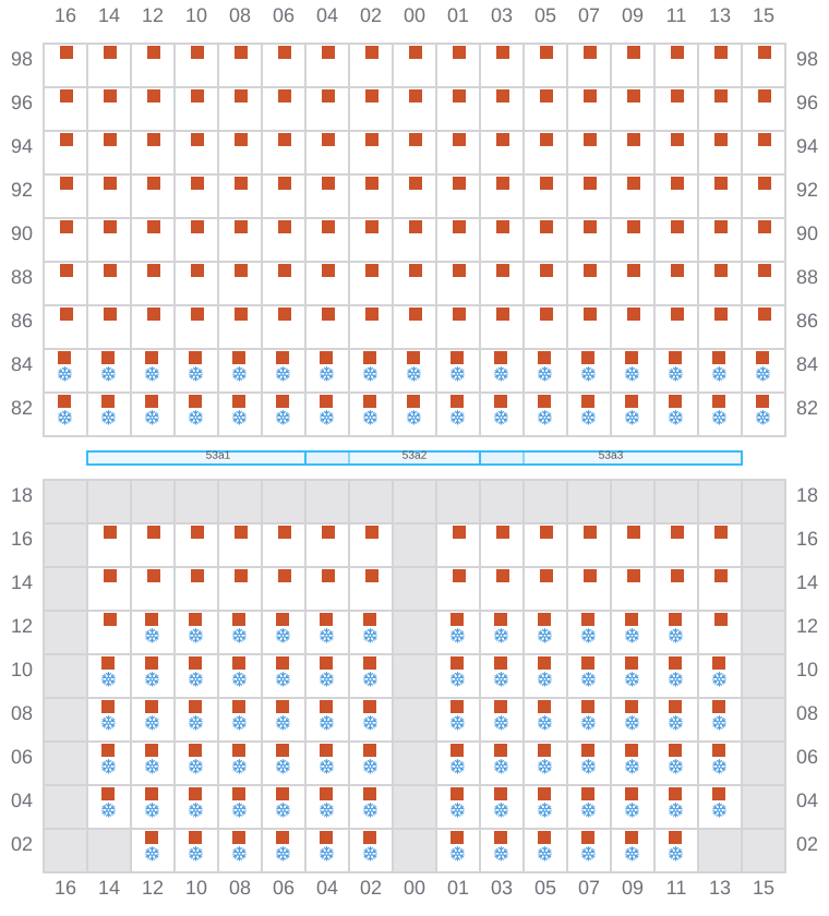 Bay 055 view and slots of CLEMENTINE MAERSK