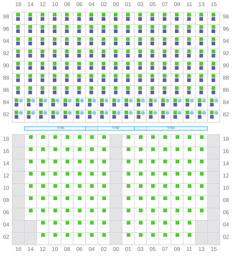 Bay 057 view and slots of CLEMENTINE MAERSK