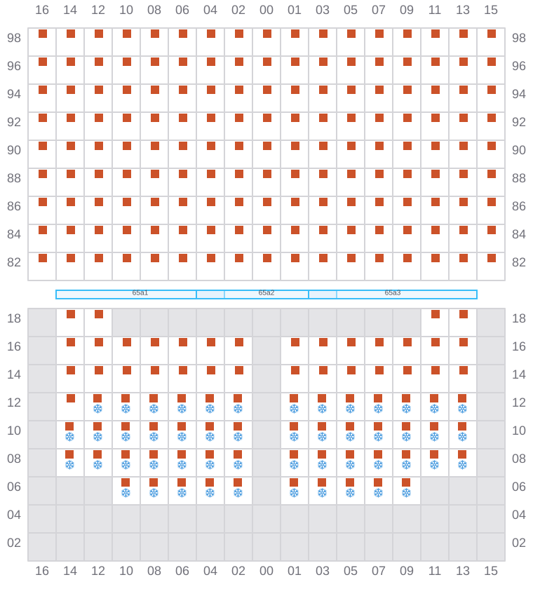 Bay 067 view and slots of CLEMENTINE MAERSK