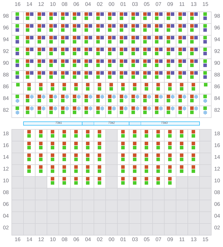 Bay 073 view and slots of CLEMENTINE MAERSK