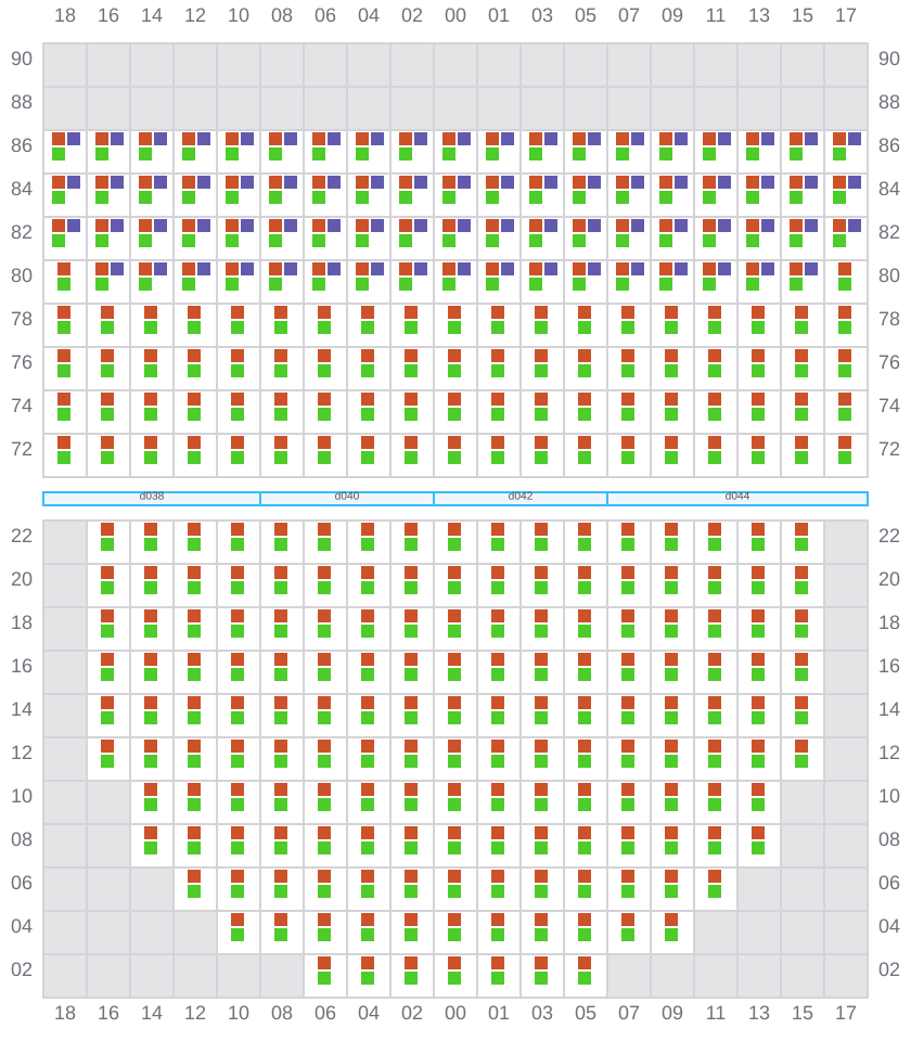 Bay 021 view and slots of MAERSK EINDHOVEN