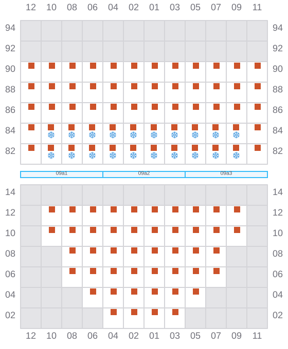 Bay 011 view and slots of CMA CGM FORT ST GEORGES