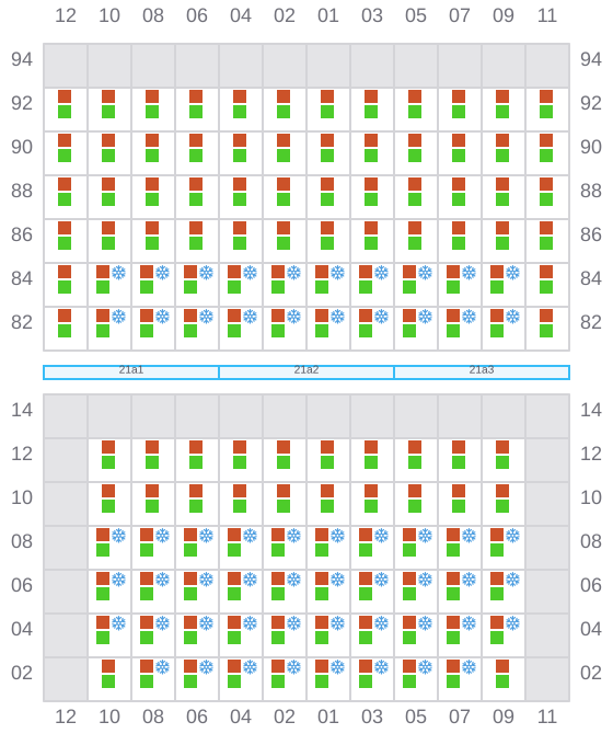 Bay 021 view and slots of CMA CGM FORT ST GEORGES