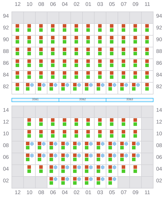 Bay 033 view and slots of CMA CGM FORT ST GEORGES