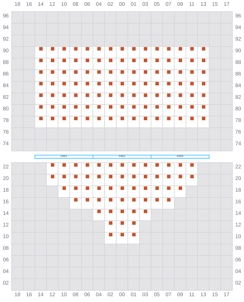 Bay 003 view and slots of COSCO SHIPPING PEONY