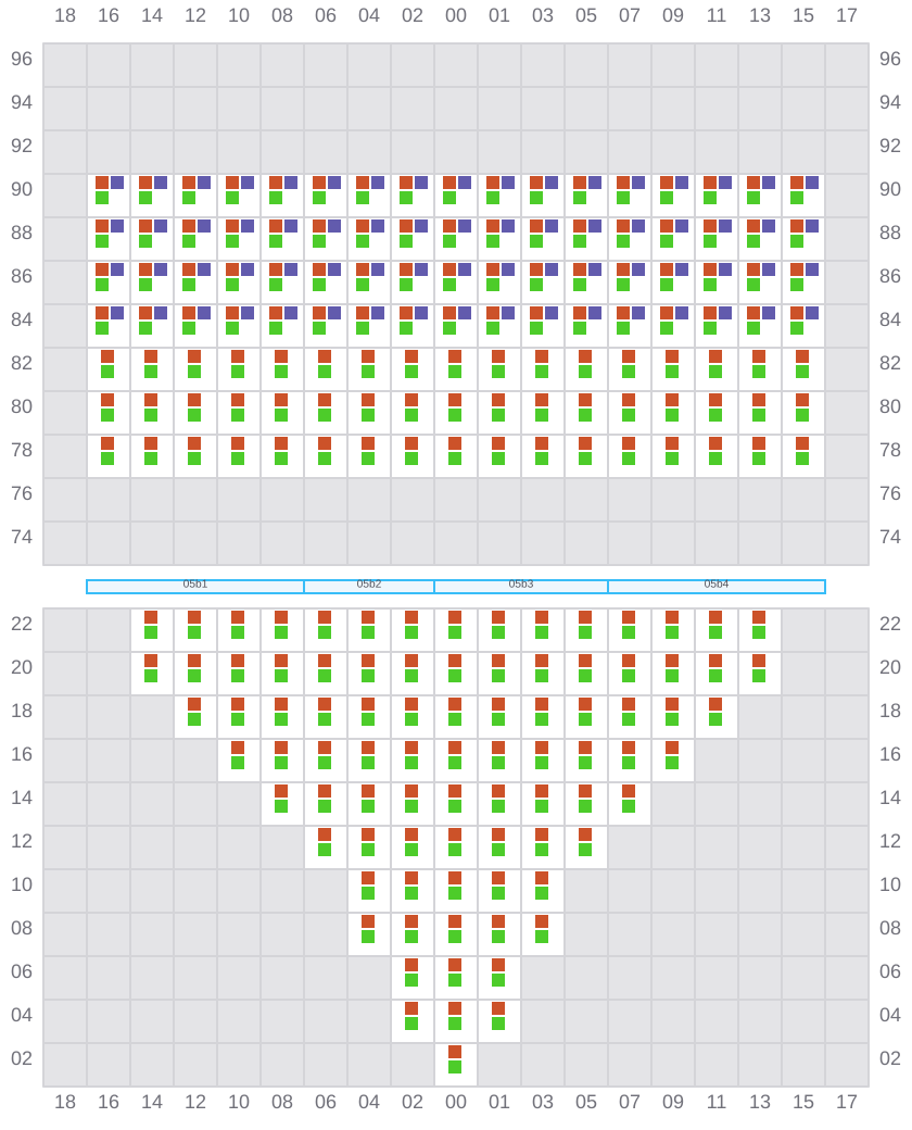 Bay 005 view and slots of COSCO SHIPPING PEONY