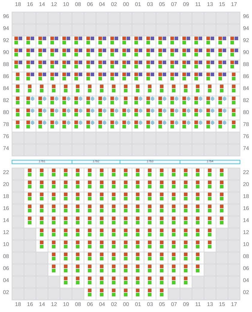 Bay 017 view and slots of COSCO SHIPPING PEONY