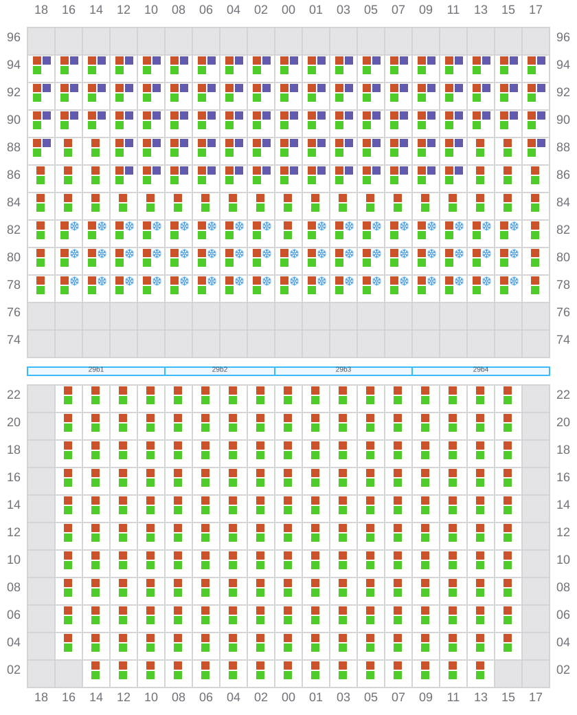 Bay 029 view and slots of COSCO SHIPPING PEONY