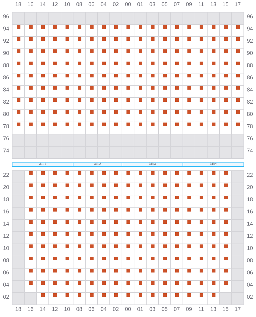 Bay 031 view and slots of COSCO SHIPPING PEONY