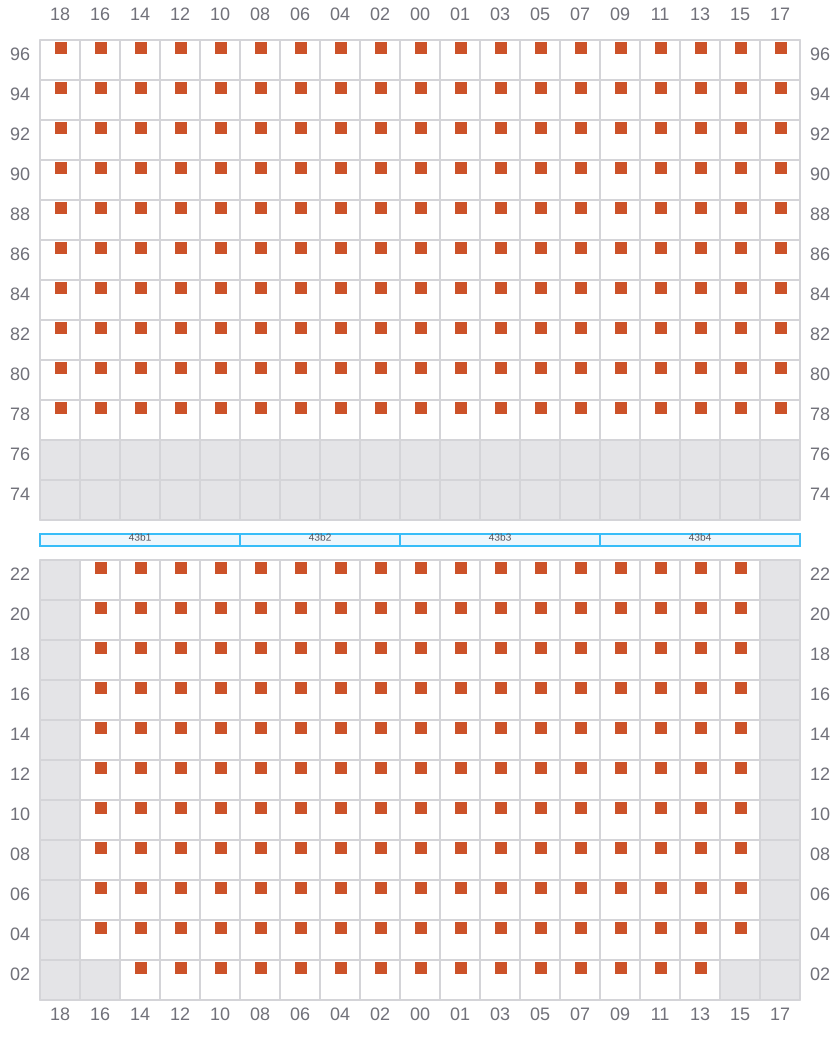 Bay 043 view and slots of COSCO SHIPPING PEONY