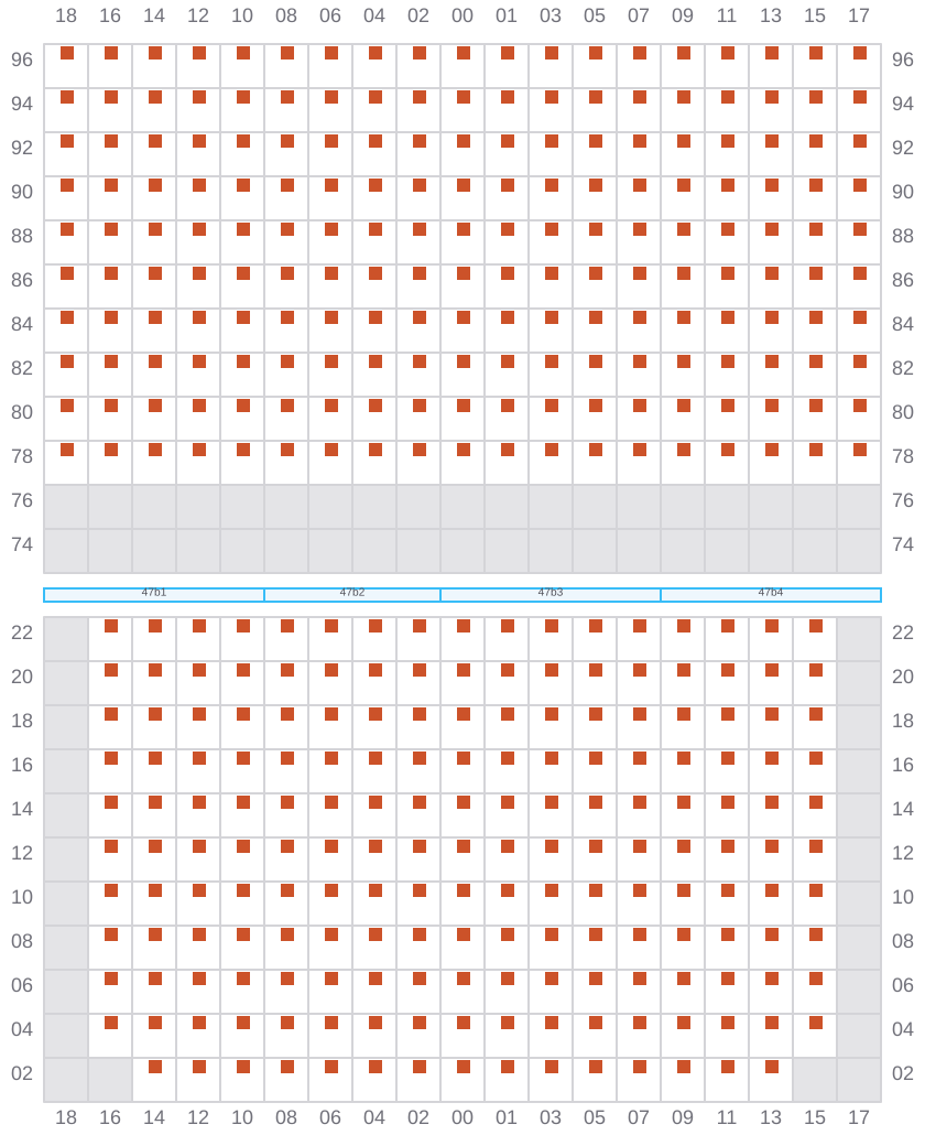 Bay 047 view and slots of COSCO SHIPPING PEONY