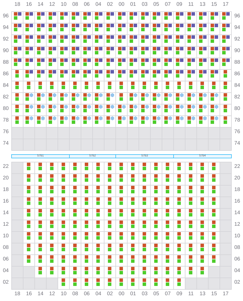 Bay 057 view and slots of COSCO SHIPPING PEONY