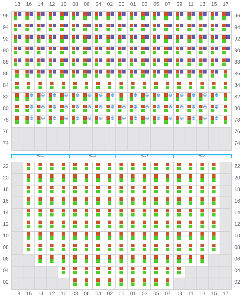 Bay 061 view and slots of COSCO SHIPPING PEONY