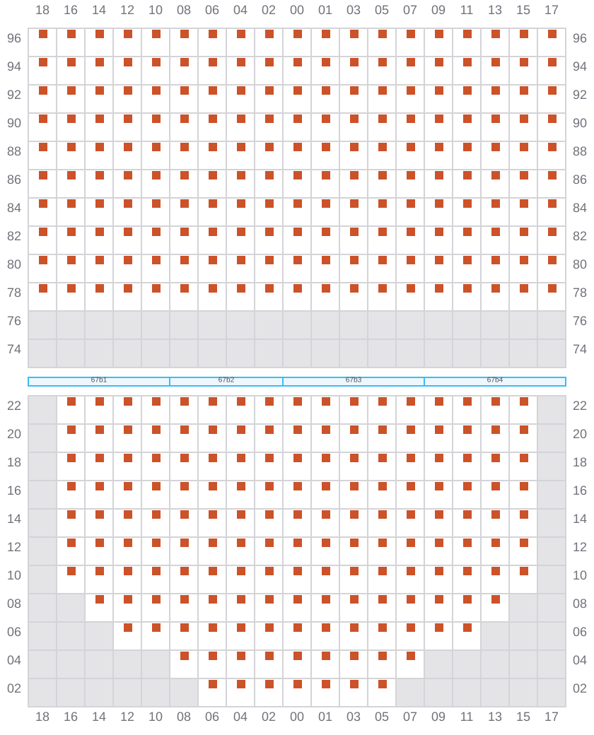 Bay 067 view and slots of COSCO SHIPPING PEONY